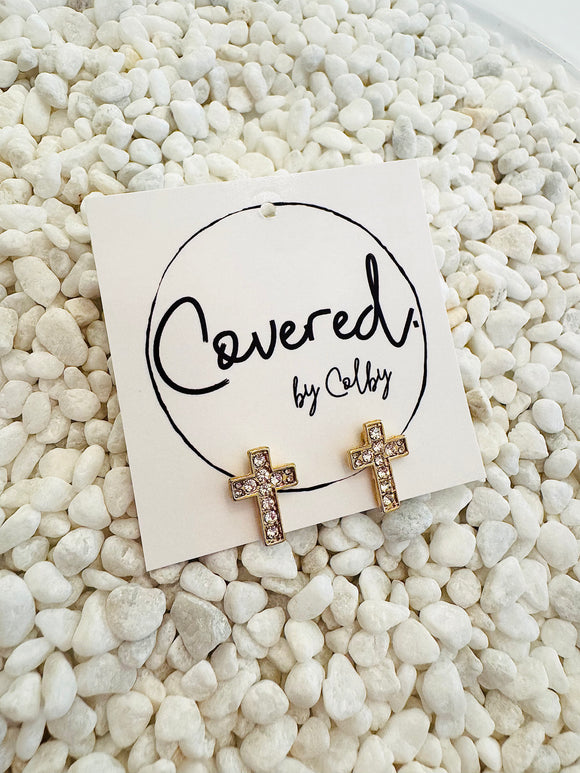 Gold Pavé Cross Studs